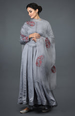 Grey Paisley Embroidered Anarkali Suit with Dupatta