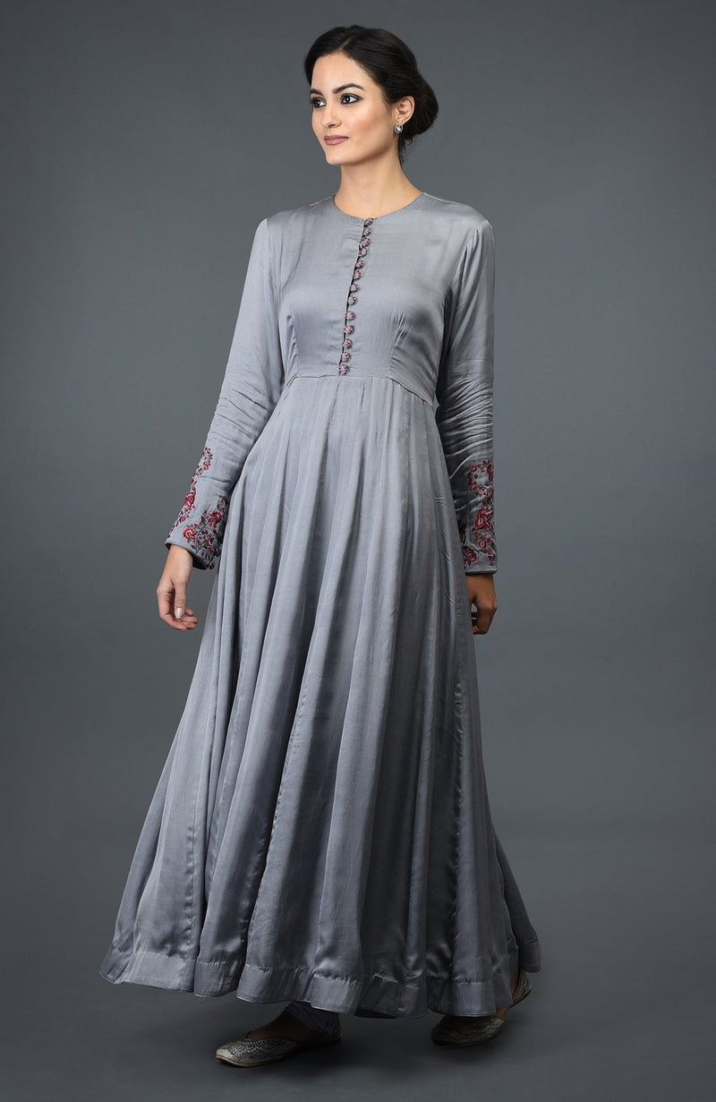 Grey Paisley Embroidered Anarkali Suit with Dupatta