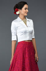 Red Floral Sequin & Beads Hand Embroidered Skirt With Blouse