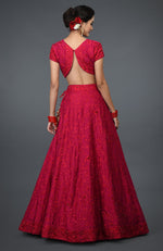 Red Floral Resham Sequin & Beads Embroidered Lehenga Outfit