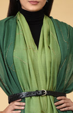 Green Ombre Gold Beads Hand Embroidered Pure Cashmere Stole