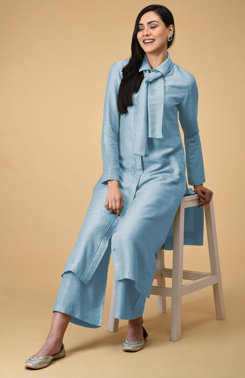 Winter Sky Tie Neck Kurta Set