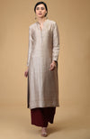 Beige-Maroon Pure Raw Silk Kurta Set