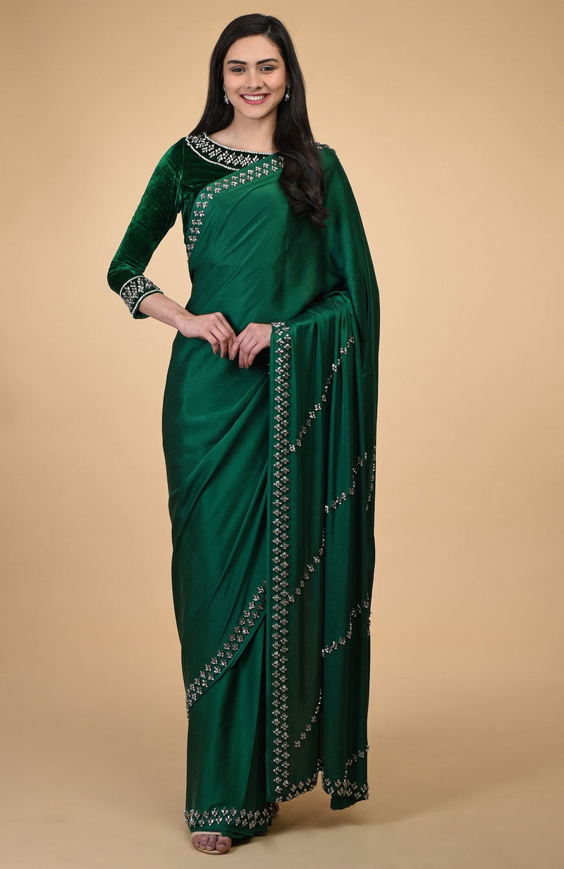 Emerald Green Crystal Hand Embroidered Blouse