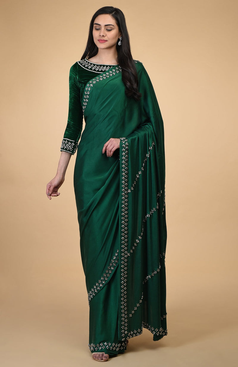 Emerald Green Crystal Hand Embroidered Blouse
