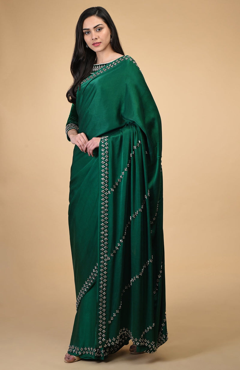 Emerald Green Crystal Hand Embroidered Blouse