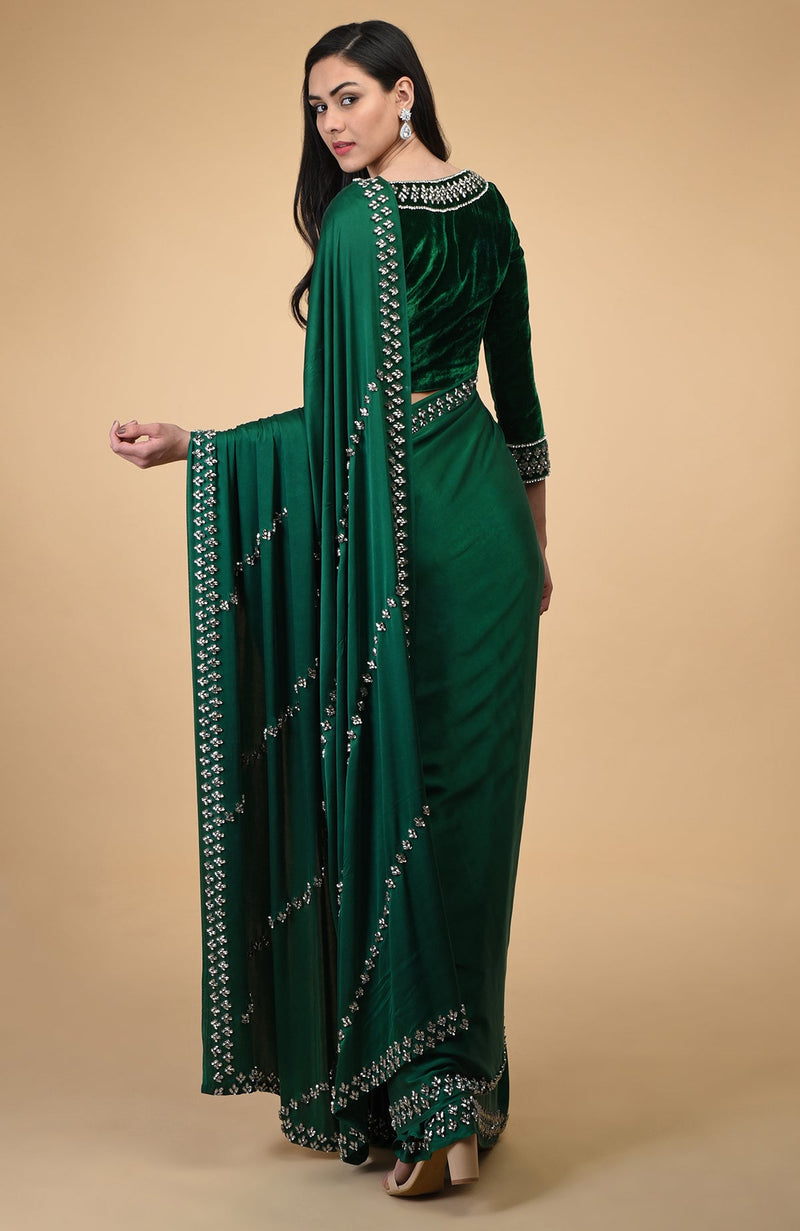 Emerald Green Crystal Hand Embroidered Blouse