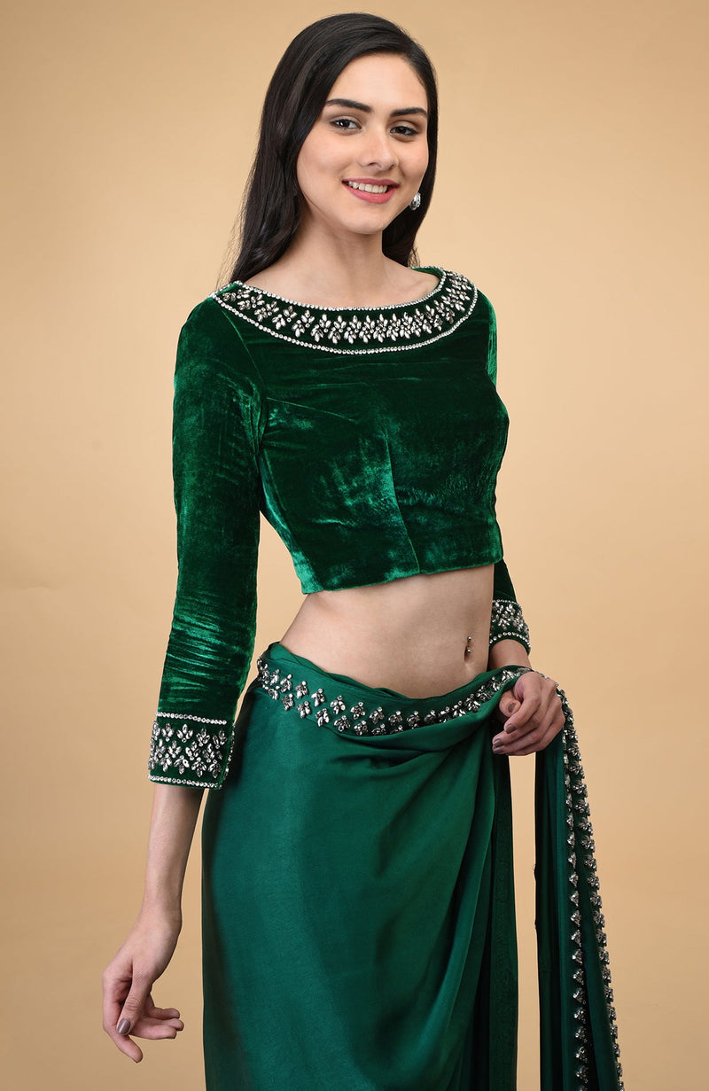 Emerald Green Crystal Hand Embroidered Blouse