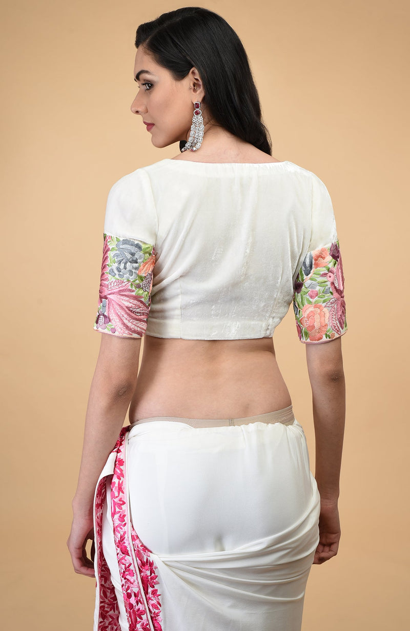 Ivory Parsi Gara Hand Embroidered Saree