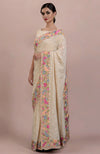 Masterpiece Champagne Lucknowi Chikankari & Parsi Gara Hand Embroidered Heirloom Saree