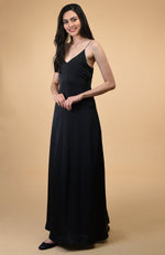 Classic Black Silk-Satin Long Slip Dress