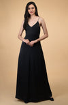 Classic Black Silk-Satin Long Slip Dress