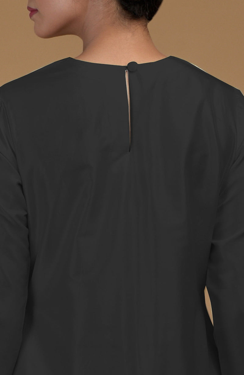 Black Pure Matka Silk Jewel Neck Kurta Set