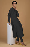 Black Pure Matka Silk Jewel Neck Kurta Set