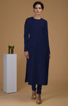 Navy Blue Pure Matka Silk Jewel Neck Kurta Set