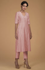 Rose Beige Pure Matka Silk V-Neck Kali Kurta Set