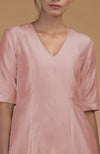 Rose Beige Pure Matka Silk V-Neck Kali Kurta Set