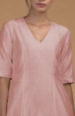 Rose Beige Pure Matka Silk V-Neck Kali Kurta Set