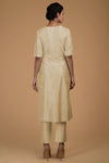 Beige Pure Matka Silk V-Neck Kali Kurta Set