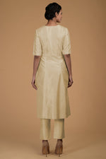 Beige Pure Matka Silk V-Neck Kali Kurta Set
