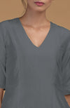 Grey Pure Matka Silk V-Neck Kali Kurta Set