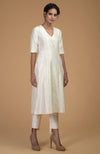 Ivory Pure Matka Silk V-Neck Kali Kurta Set