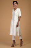 Ivory Pure Matka Silk V-Neck Kali Kurta Set