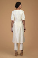 Ivory Pure Matka Silk V-Neck Kali Kurta Set