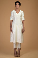 Ivory Pure Matka Silk V-Neck Kali Kurta Set