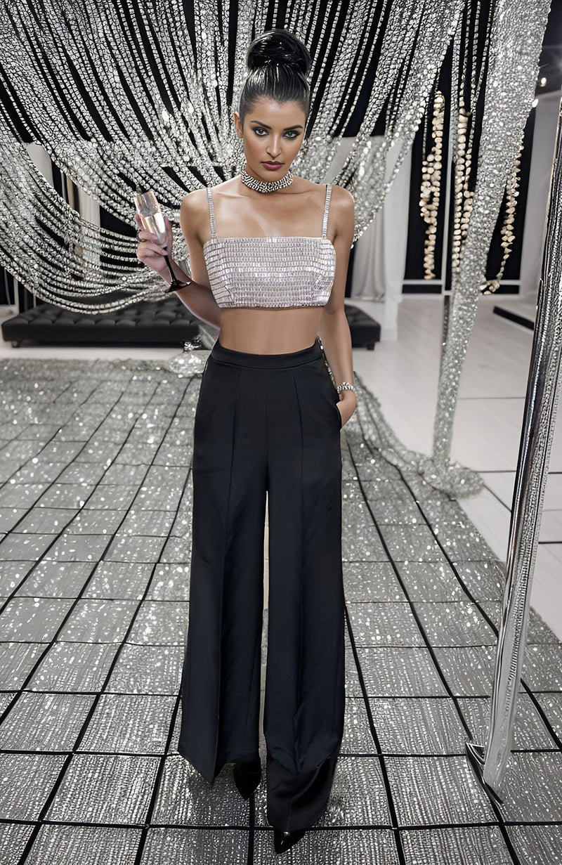 Crystella Black Crystal Hand Embroidered Corset with Pants