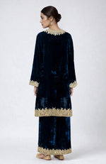 Midnight Blue Kashmiri Tilla Dozi Embroidered Choga Kurta Set