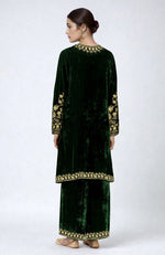 Emerald Green Kashmiri Tilla Aari Embroidered Pheran Kurta Set