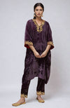 Mulled Grape Kashmiri Tilla Aari Embroidered Velvet Kurta Set