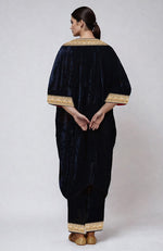 Midnight Blue Beads & Zardozi Hand Embroidered Velvet Kalidaar Kurta Set
