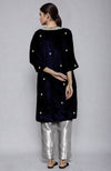 Midnight Blue Silver Kashmiri Tilla Embroidered Velvet Kurta Set