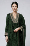 Bottle Green Zardozi Hand Embroidered Velvet Kurta  Set