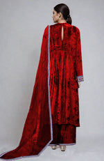 Red  Resham & Zardozi Hand Embroidered Velvet Kurta  Set