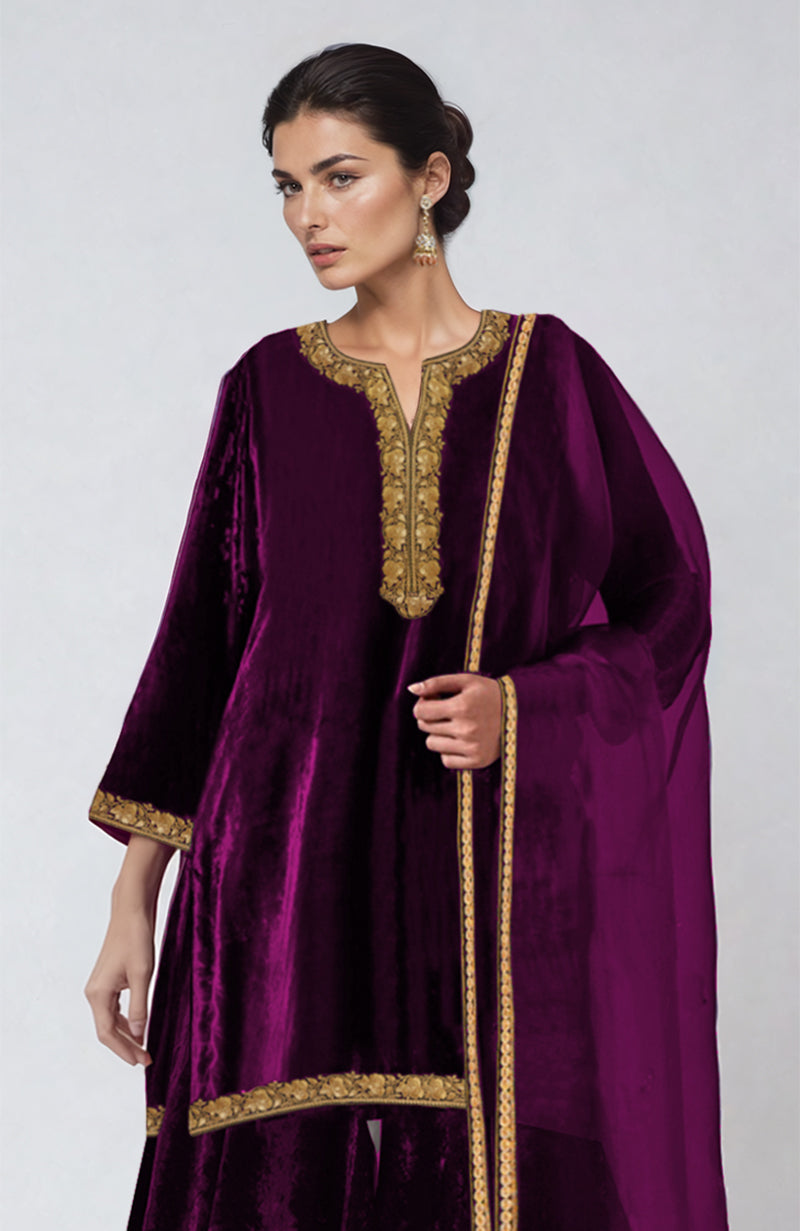 Black Kashmiri Tilla Dozi Embroidered Sharara Set