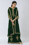 Emerald Green Velvet Kashmiri Tilla Embroidered Sharara set