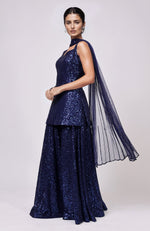 Sapphire Blue Sequin Embroidered Sharara Set