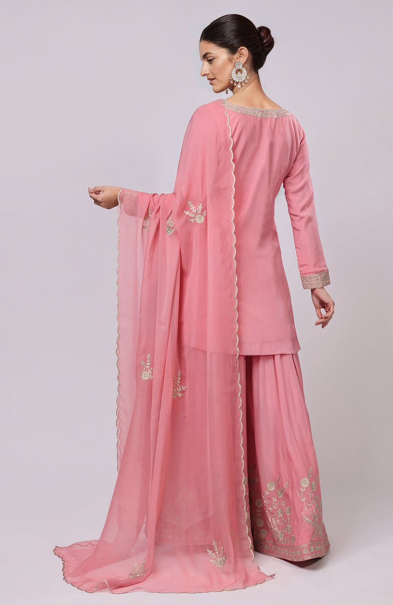 Pink Kashmiri Tilla Aari Embroidered Sharara Set