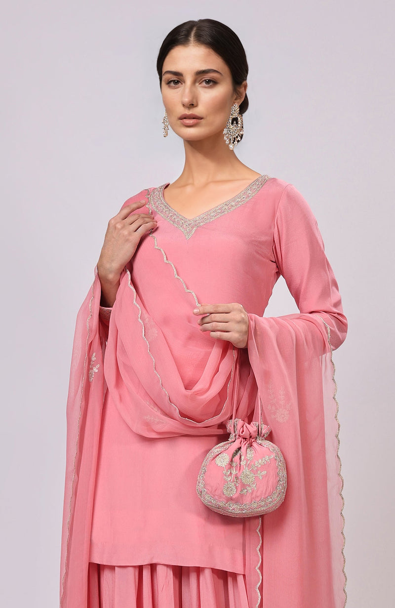 Pink Kashmiri Tilla Aari Embroidered Sharara Set