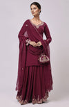 Burgundy Kashmiri Tilla Aari Embroidered Sharara Set