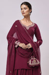 Burgundy Kashmiri Tilla Aari Embroidered Sharara Set