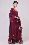 Burgundy Kashmiri Tilla Aari Embroidered Sharara Set