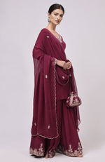 Burgundy Kashmiri Tilla Aari Embroidered Sharara Set