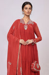 Red Kashmiri Tilla Aari Embroidered Anarkali Set