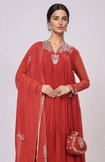 Red Kashmiri Tilla Aari Embroidered Anarkali Set