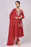 Red Kashmiri Tilla Aari Embroidered Anarkali Set