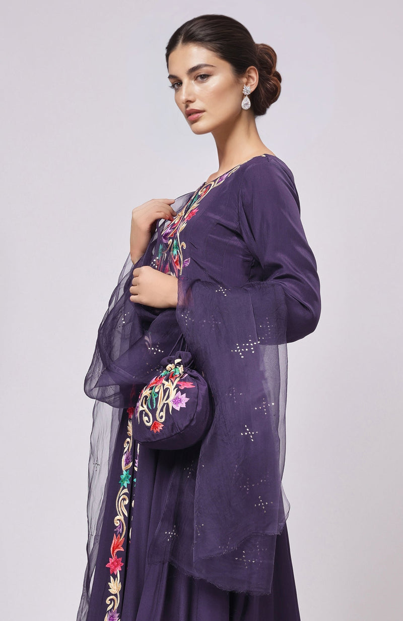 Eclipse Blue Resham Gara Embroidered Anarkali Set